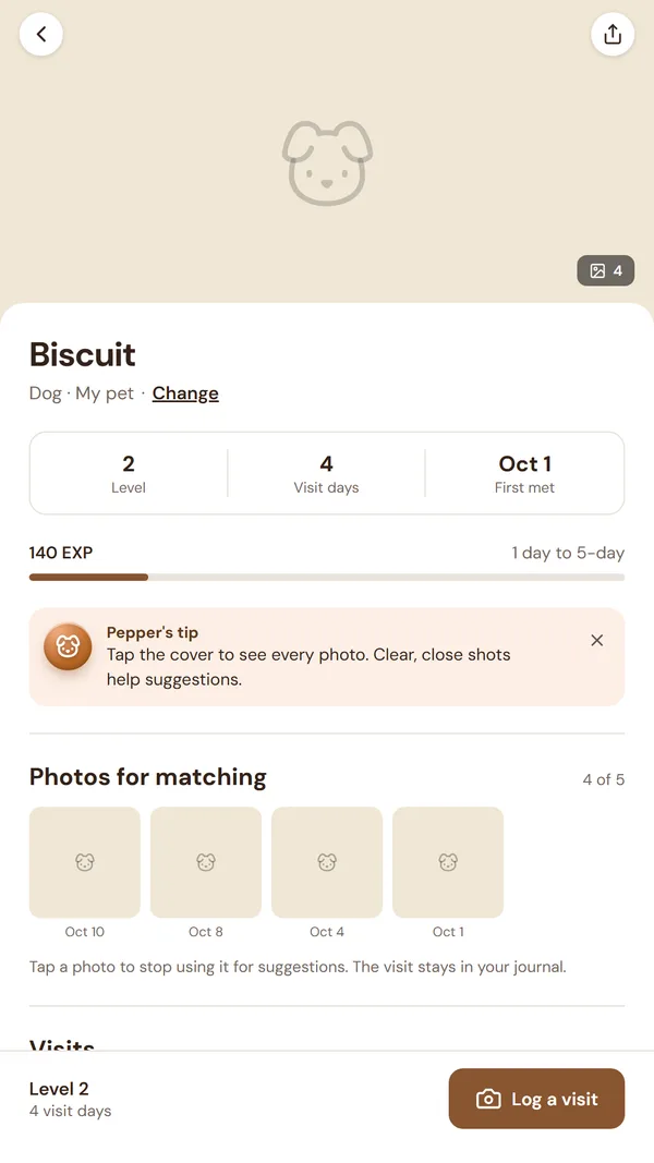 A friend's profile in PawQuest